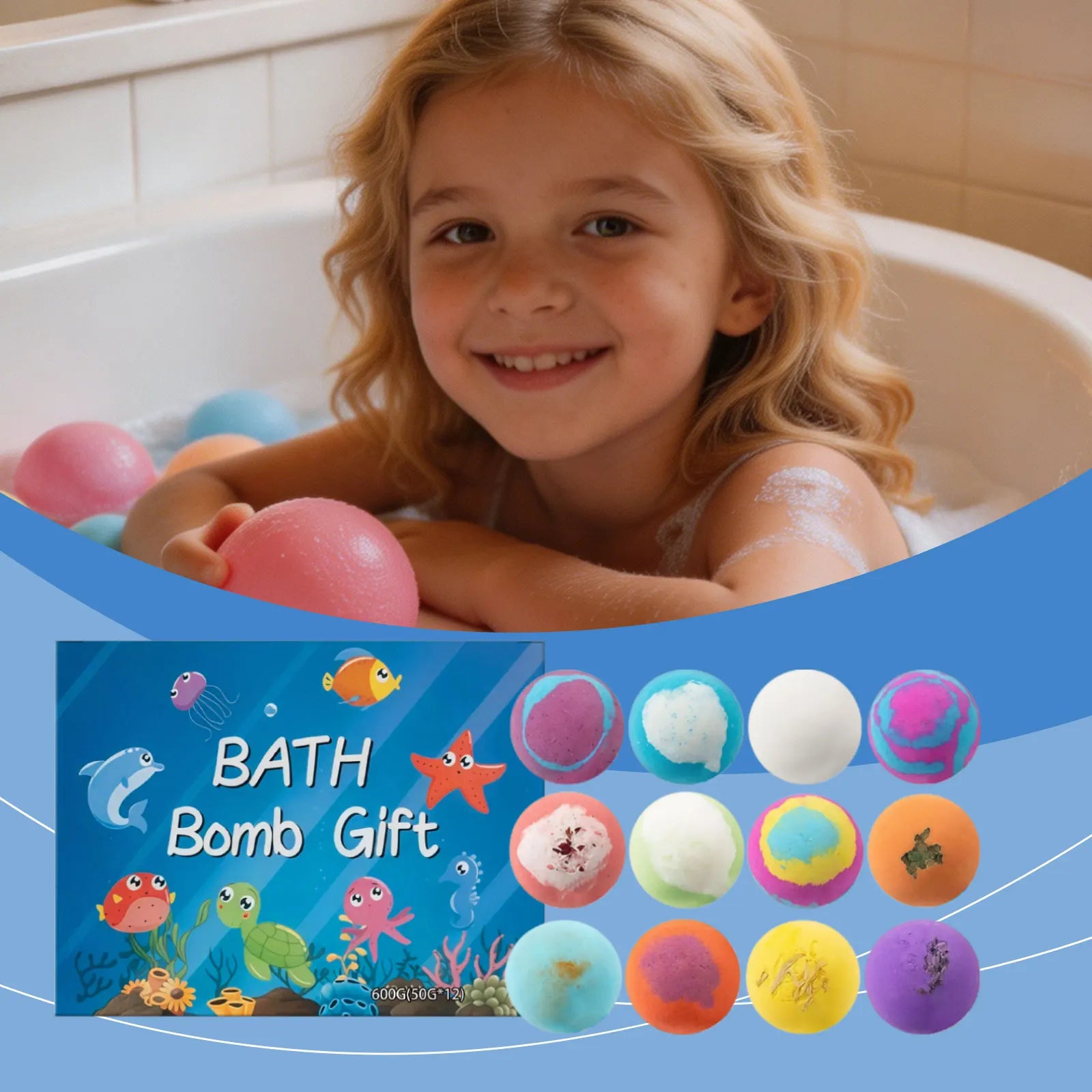 16pcs Bath Bombs Set For Kids Handmade Natural Mega Bubbles Surprise Funny Skin Friendly Bubble Bathing Kit Ocean Toys Gift