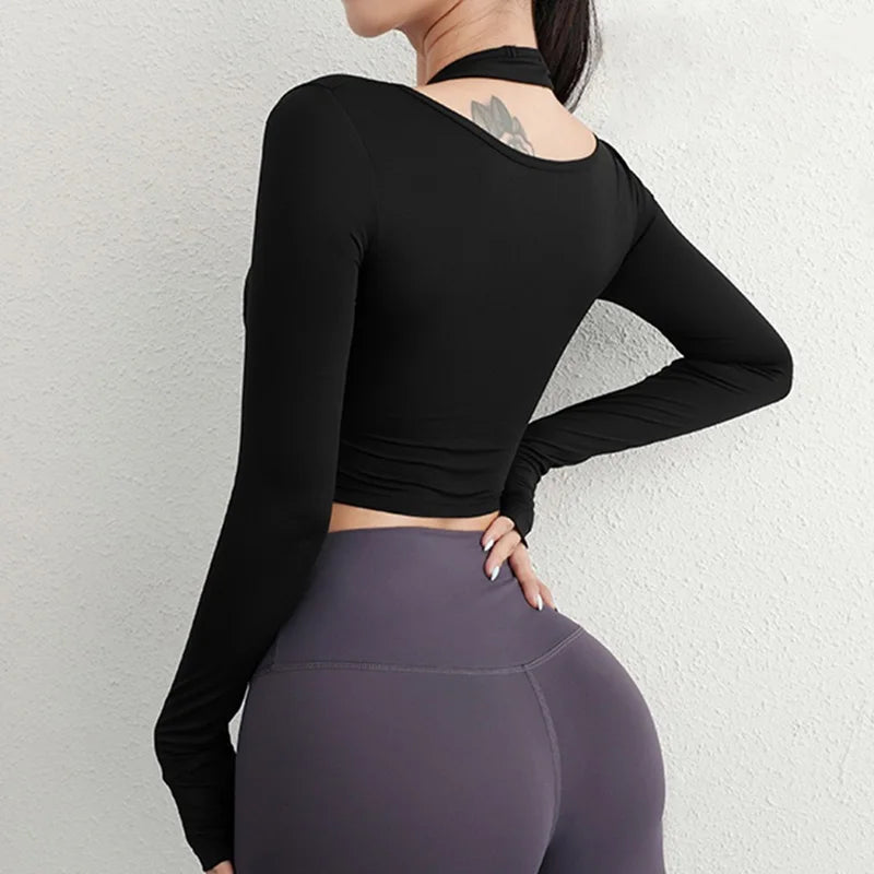 Cloud Rise Women Yoga Shirts Sports Workout T-Shirt Sexy Girl Long Sleeve Blouse Gym Fitness Crop Top Autumn Winter Sportswear Secondary image