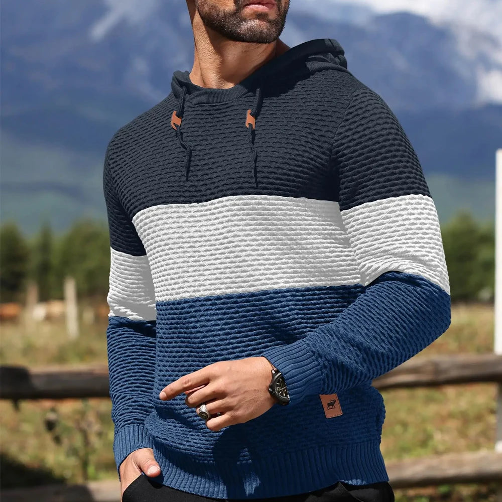 Men's Sweater Spring New Sport Warm Form Fitting Knit Pullover Sweater Hoodie Drawstring Hoodies Casual Sweatshirt US Size