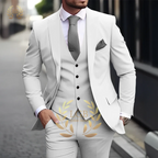 Men's Khaki 3-Piece Suit Classic Peak Lapel Business Formal Wedding Groom Slim Fit Elegant Gentleman Style Fashion Blazer