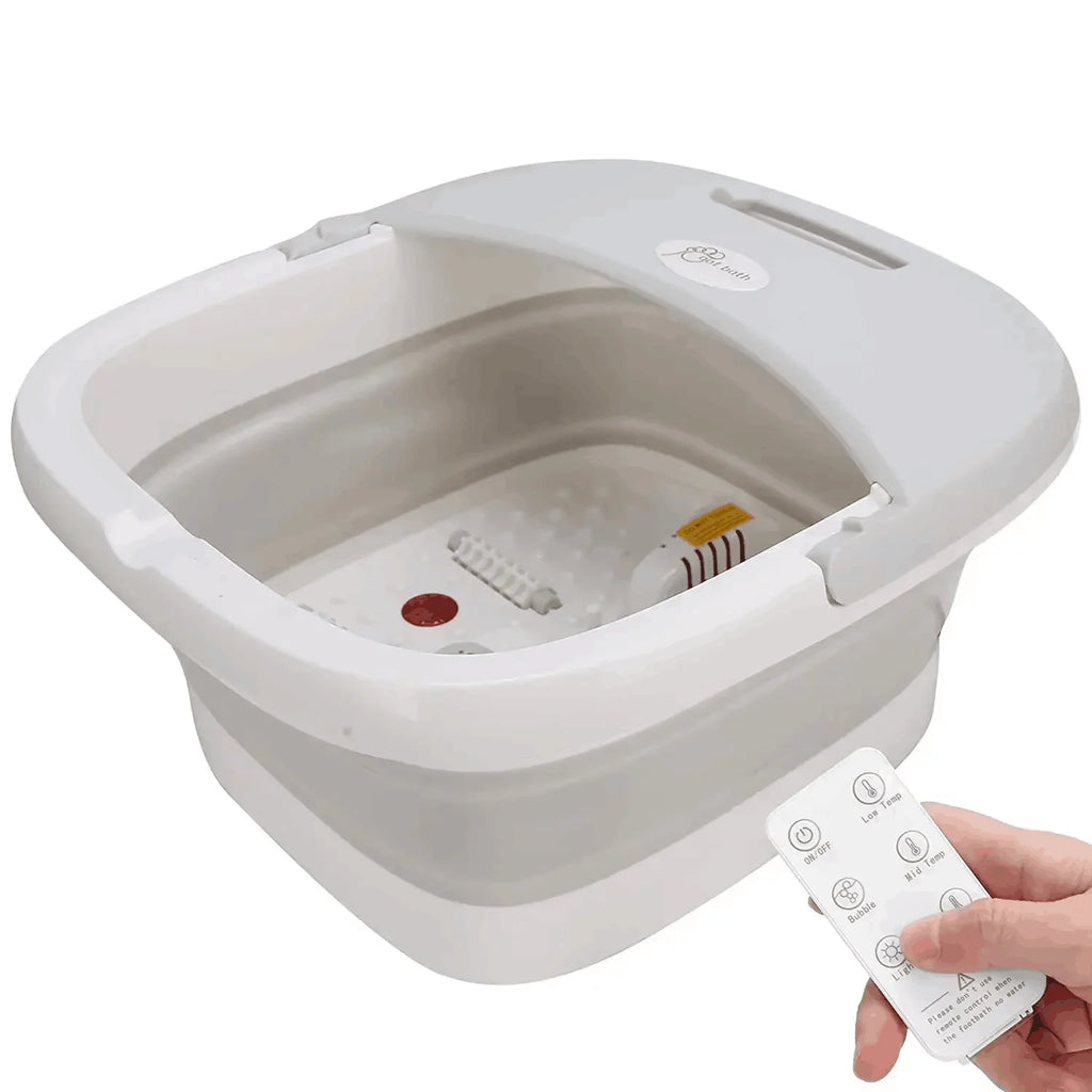 Folding Foot Bath Massager with Heat Vibration 4 Rollers Temperature Control Wireless Remote Foot Spa for Pain Relief Home Use