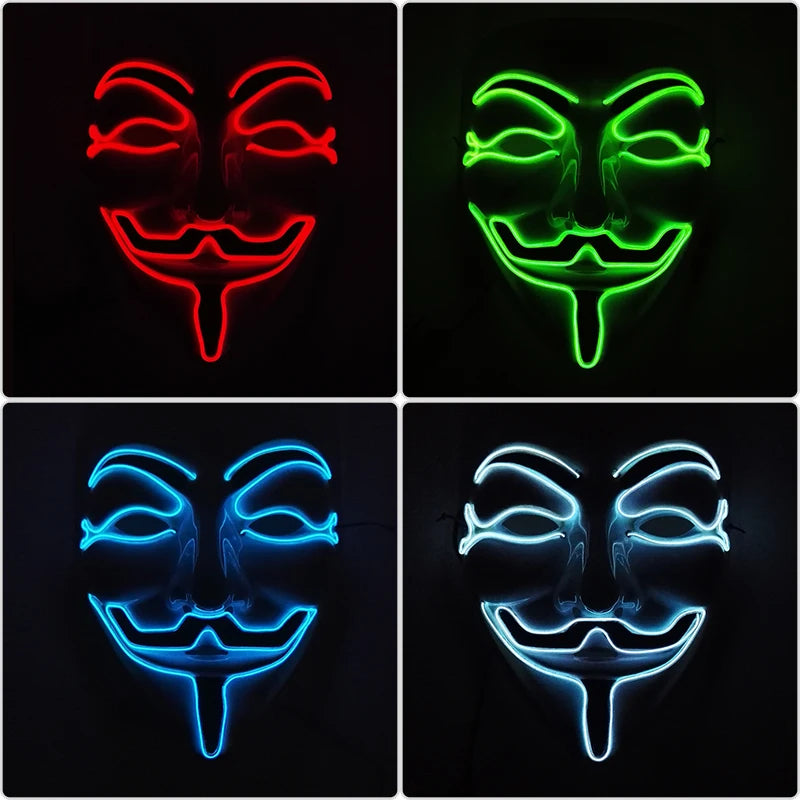 V For Vendetta Mask Cosplay Guy Fawkes Hacker Glowing Mask For Halloween Carnival  Decor Props