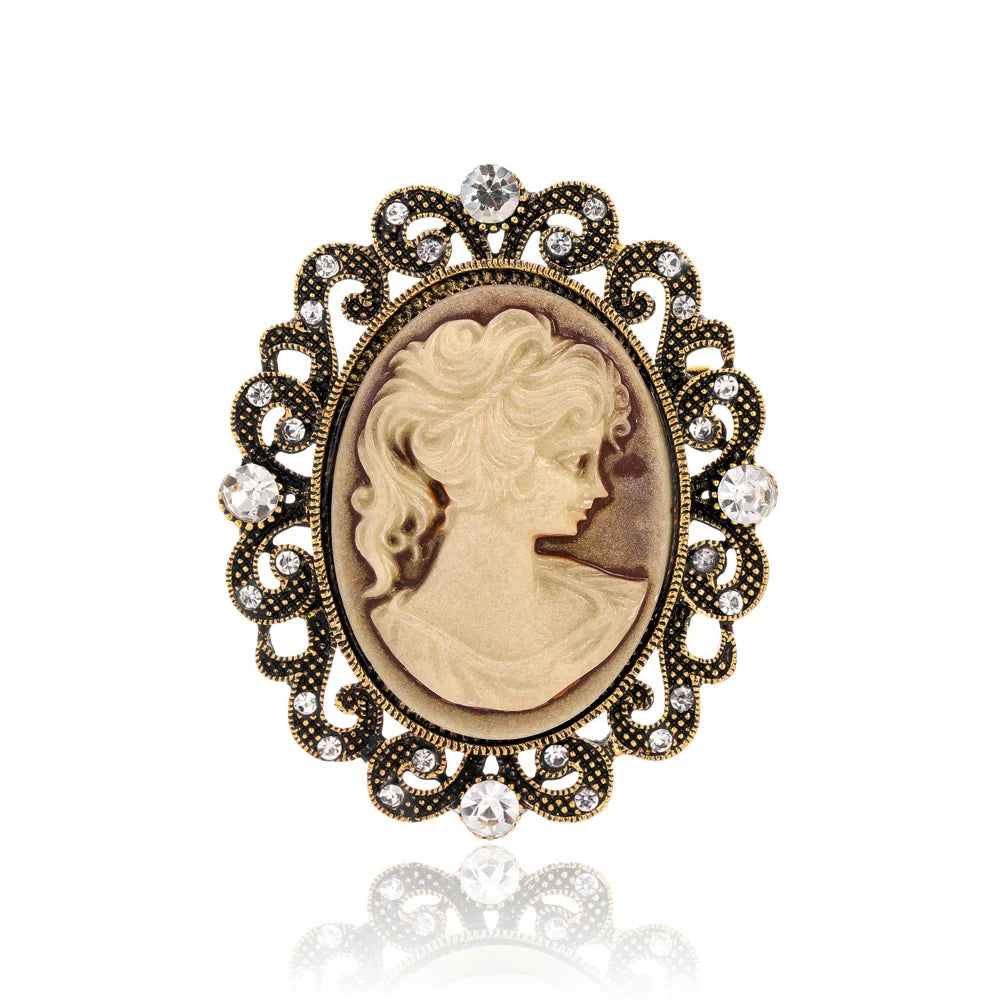 Vintage Victorian Design Queen's Cameo Brooch Pin, Antique Wedding Beauty Jewelry Gift, Elegant Style
