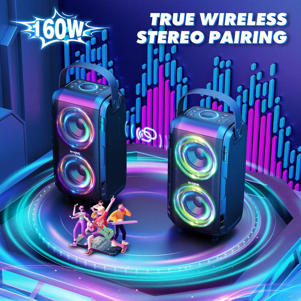 W-KING 80W RMS Party Portable Speakers Bluetooth Wireless Boombox/4 Drivers(2*4.04'' Woofer), Huge 105dB Sound Large Speaker