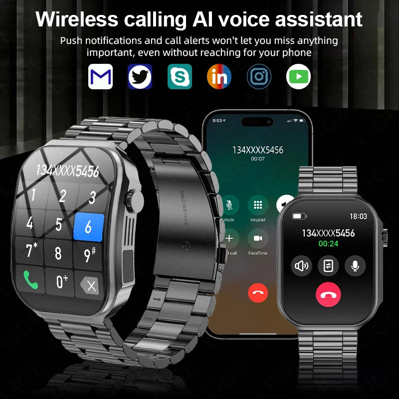 LIGE New 2.2-inch 3D Curved Screen Smart Watch With LED Light Thermometer Health Monitor Smartwatch BT Call Sports Fitness Watch