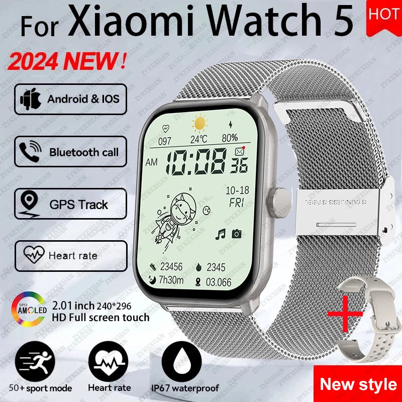 For Xiaomi Watch 5 Smart Watch Men HD AMOLED Screen Heart Rate Bluetooth Calling GPS Tracking Waterproof Sports SmartWatch Women