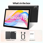 Latest Global Version Android 15 Tablet, 10-inch Tablet, Quad-core Processor, 1280*800 Resolution, 12 (3+9) GB RAM, 64GB Storage