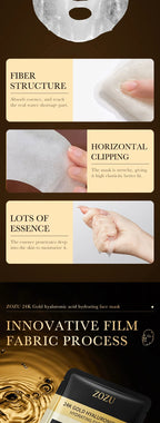 10 pieces 24k Gold Hyaluronic Acid Moisturizing Facial Mask Whitening Mask for Face Women Korean Skin Care Products