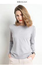 Women Slim O-Neck Pullover Cashmere Wool Blending Sweater Autumn And Winter Long-Sleeved Knit Bottoming Shirt Large Size 2024