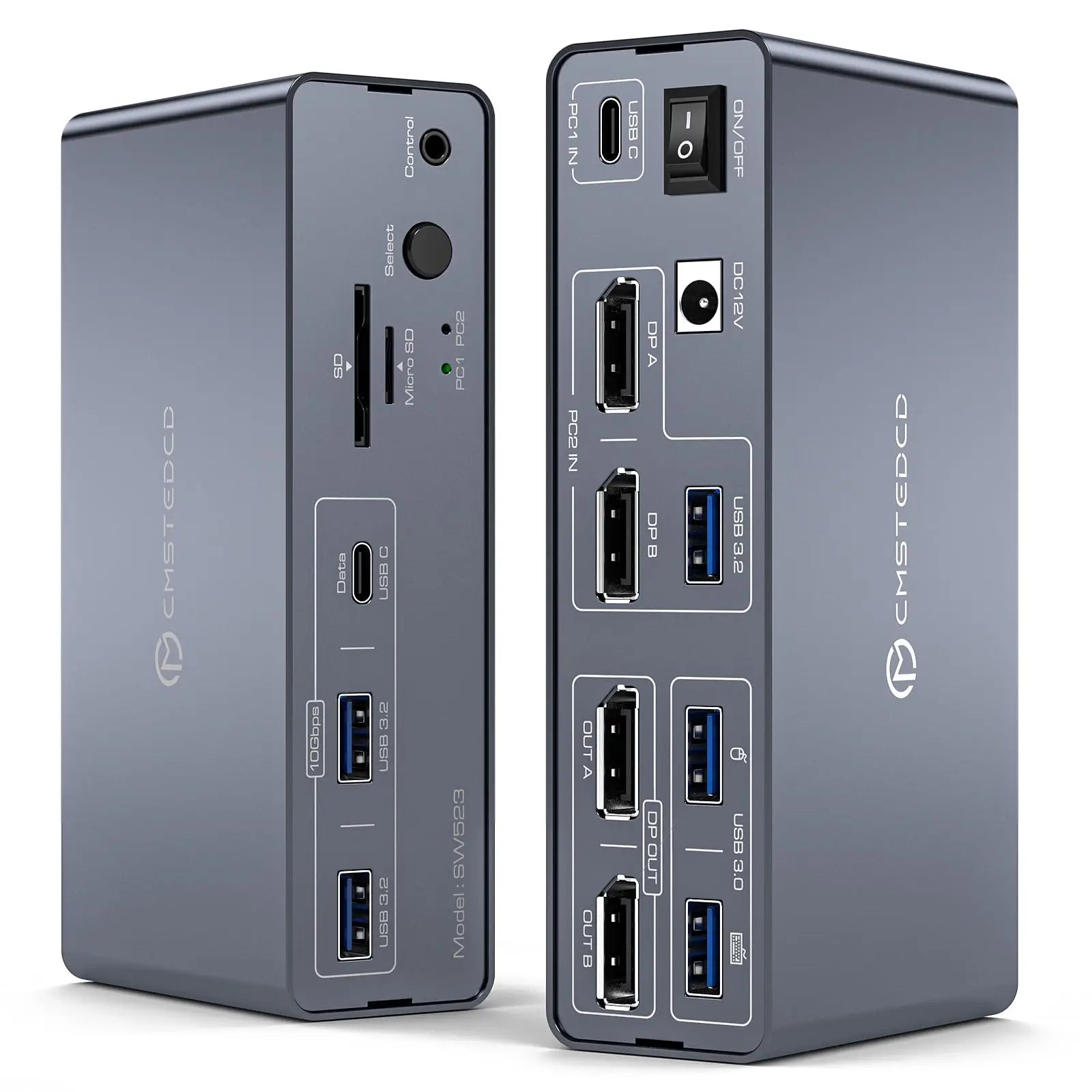 KVM Docking Station 4K120Hz Displayport USB C KVM Switch 2 Monitors 2 Computers,with 10Gbps USB 3.2 ports SD/microSD Card Slots Main image
