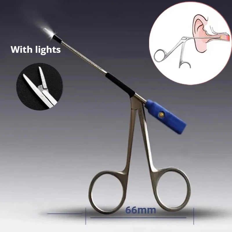 Medical Ear Wax Pick Tongs With lights Earwax Remover Micro Alligator Crocodile Forceps Earpick Ear Nose Cleaning