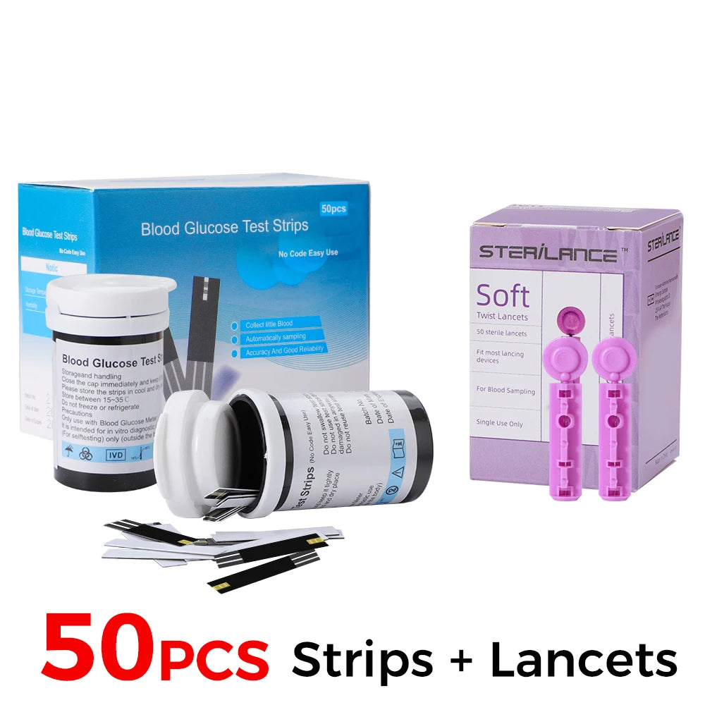 Medical Glucometer 50pcs Test Strips Lancets Blood Glucose Meter Kit Sugar Monitor Glucometro for Diabetes Mmol/L Or Mg/dL
