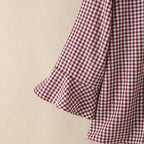 ZANZEA Women Summer Plaid Patchwork Blouse 3/4 Flare Sleeve Cut Out Tops Casual Loose Shirt Retro Chemise Female Work Blusas