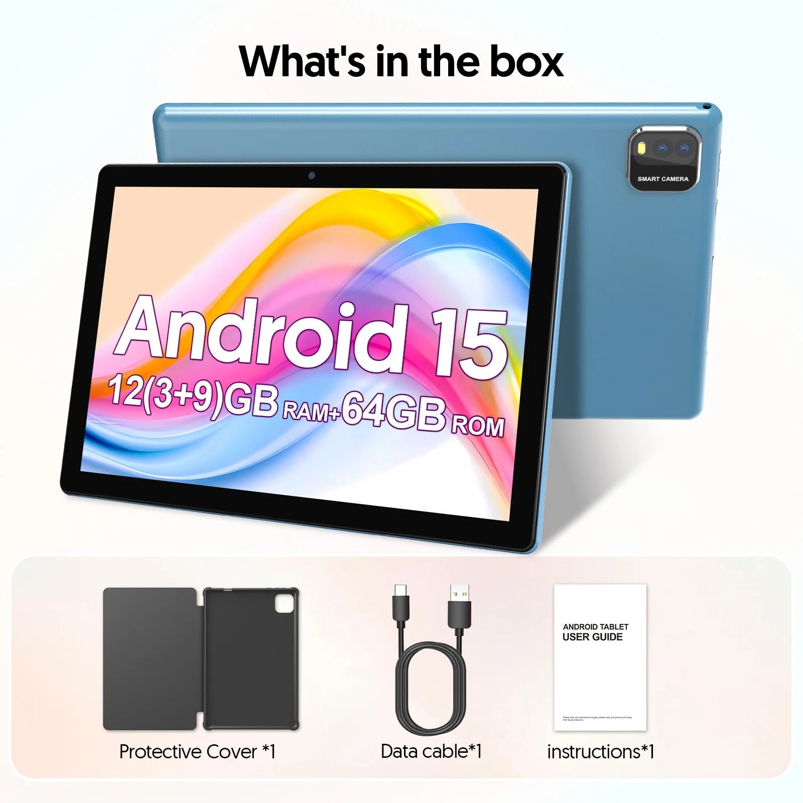 Latest Global Version Android 15 Tablet, 10-inch Tablet, Quad-core Processor, 1280*800 Resolution, 12 (3+9) GB RAM, 64GB Storage