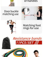 11pcs TPE Resistance Band Set Fitness Band Pull Rope Elastic Training Band With Door Anchor Handles Carry Bag Legs Ankle Straps