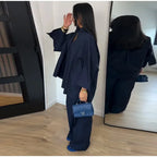Women Solid Lapel Full Sleeves Pant Suits Chic Single Breasted Wide-leg Long Pants Sets 2026 Lady  Casual Daily Loose Fit Outfit