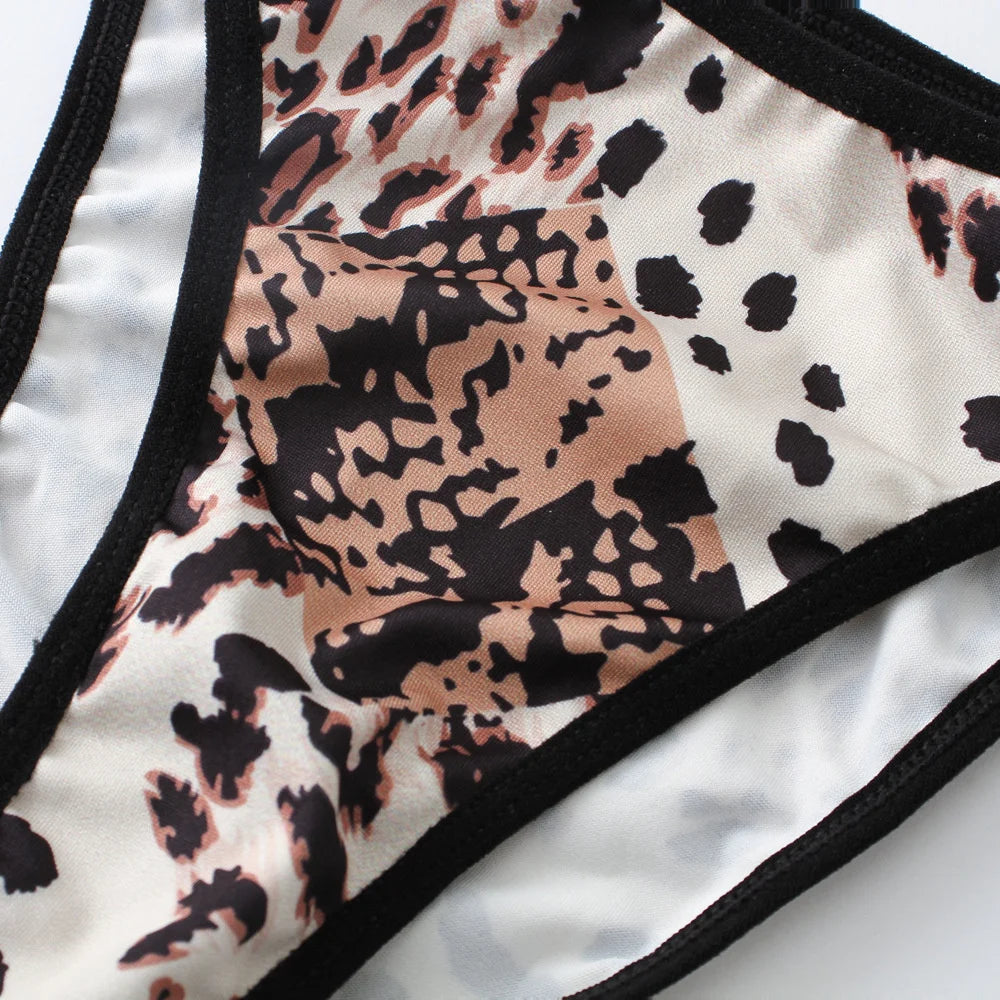 Letter Rhinestone Sports Leopard Sexy Lingerie Set Gathered Push Up Seamless Bra Set Fashion Traceless Thin Fitness Underwear