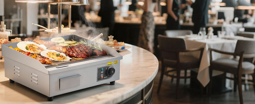 SucceBuy Commercial Electric Griddle 50-300°C Adjustable Temp Control, Stainless Steel Countertop Flat Top Grill for Steak Panc