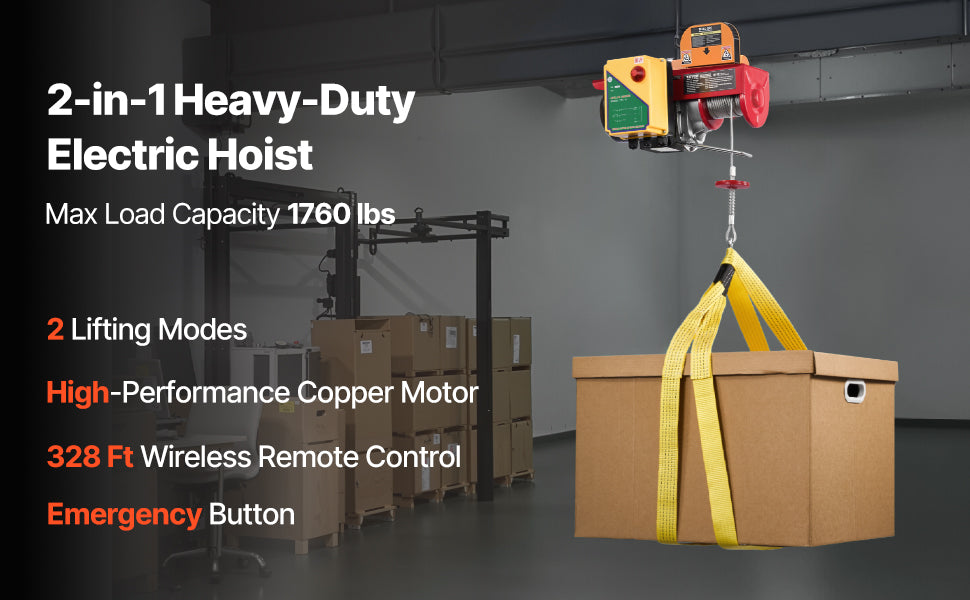 VEVOR 1320/1760/2200 lbs Electric Cable Hoist Winch with Wireless Remote Control & Emergency Stop for Garage Warehouse Lifting