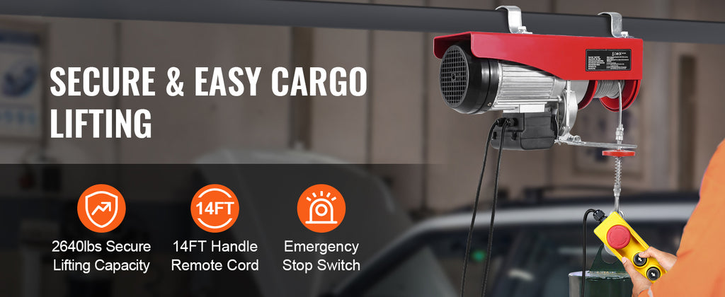 SucceBuy 2640Lbs Electric Hoist Winch 230V with 14ft Wired Remote Control 40ft Single Cable Lifting Height Lift Hoist for Garage