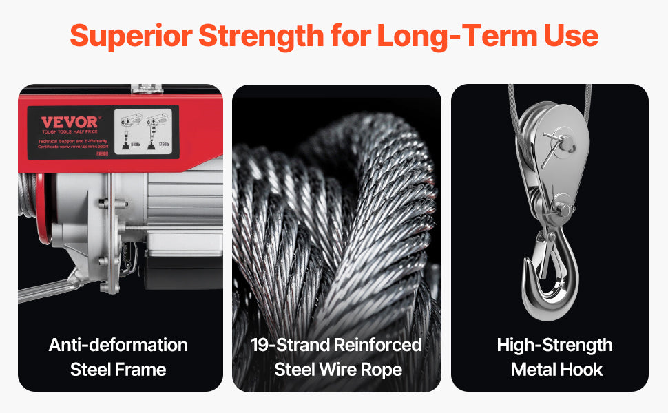 VEVOR 1320/1760/2200 lbs Electric Cable Hoist Winch with Wireless Remote Control & Emergency Stop for Garage Warehouse Lifting